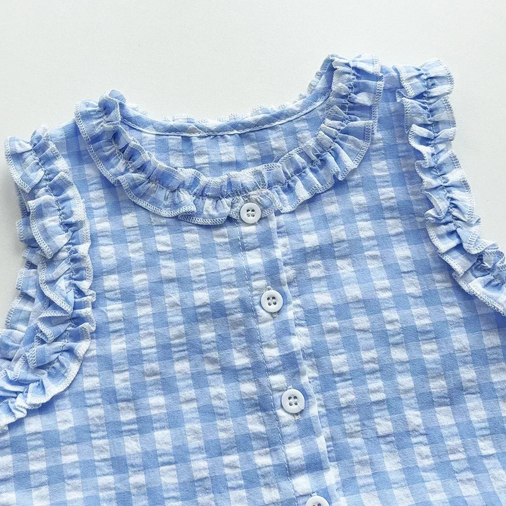 A light blue and white checkered lace vest for girls.