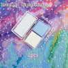 Two packets of diamond painting putty wax are shown on a colorful textured surface with dimension measurements.