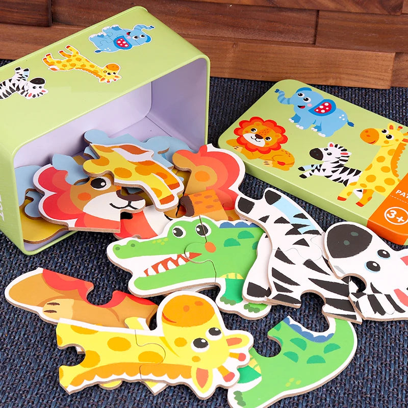 Montessori Wooden Animal Puzzle Set with Storage Box