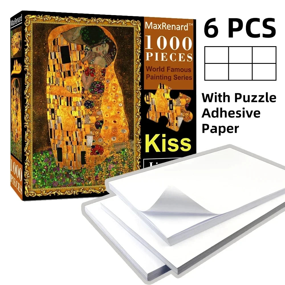 Box of a 1000-piece Famous Painting series jigsaw puzzle with adhesive paper sheets