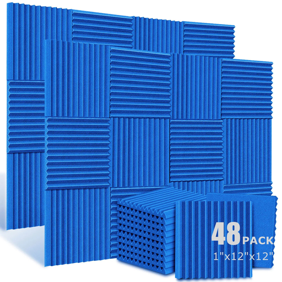 Acoustic Foam Panels (48-Pack) – 1" x 12" x 12" Soundproofing Wedges for Studio & Home