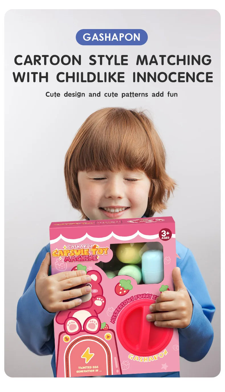 A child holds a pink and yellow twist surprise toy for kids with cute patterns.