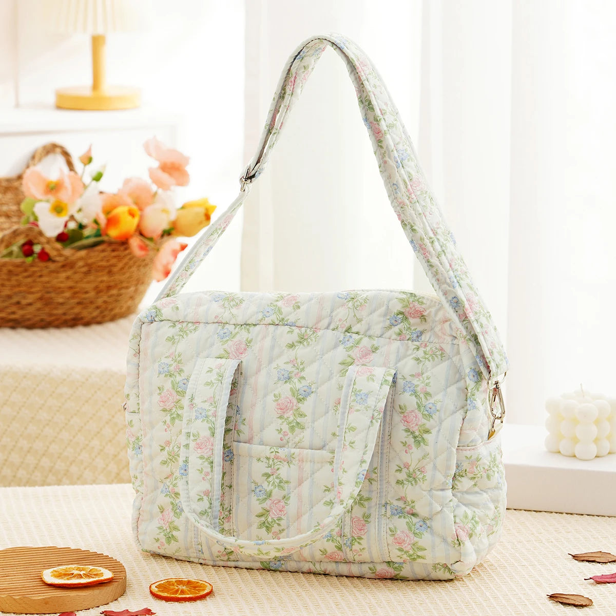Quilted Maternity Diaper Bag with Crossbody Strap
