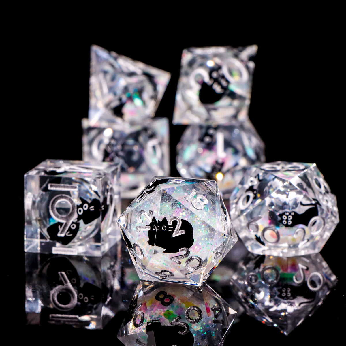 Liquid Core Cat Resin Dice Set for Dungeons & Dragons