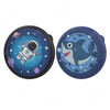 A pair of silicone airtag safety pin holders, one featuring an astronaut and another featuring a dolphin.