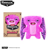 A pink Fuggler tooth monster plush toy with purple accents is shown next to its packaging box.