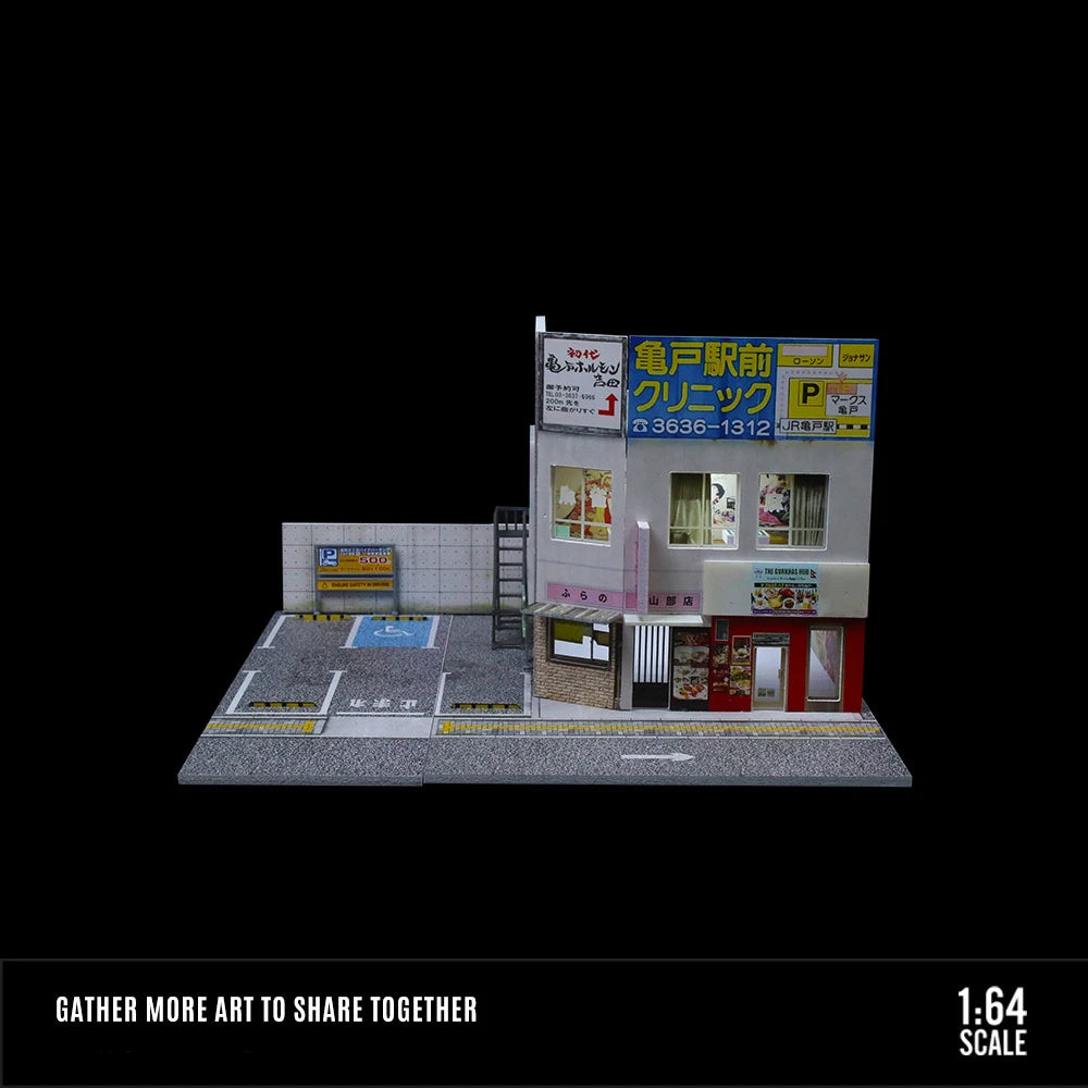 Japanese Style Auto Repair Shop Diorama with LED Lighting