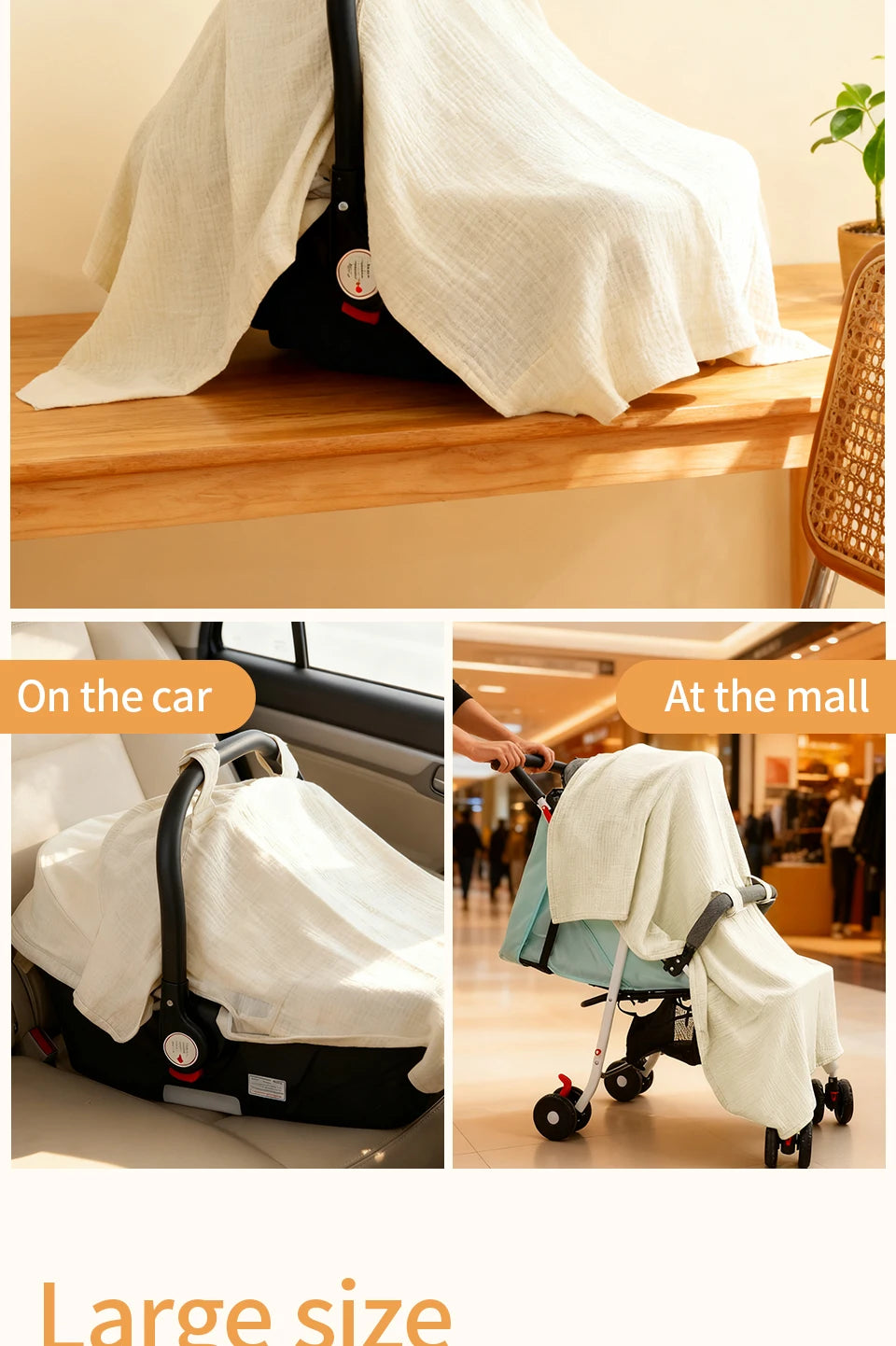 Soft Muslin Cotton Baby Car Seat Cover with Sunshade