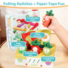 A sensory toy box featuring radish shapes and paper tape for pulling fun, including corresponding animals, pattern perception