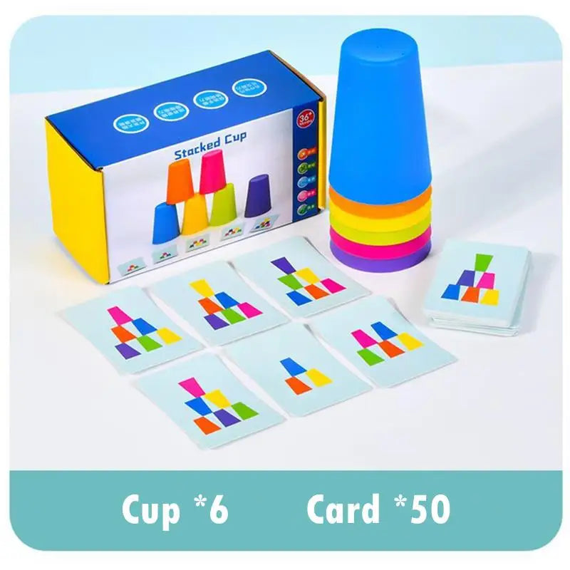 Montessori Stacking Cup Game with Color Cards