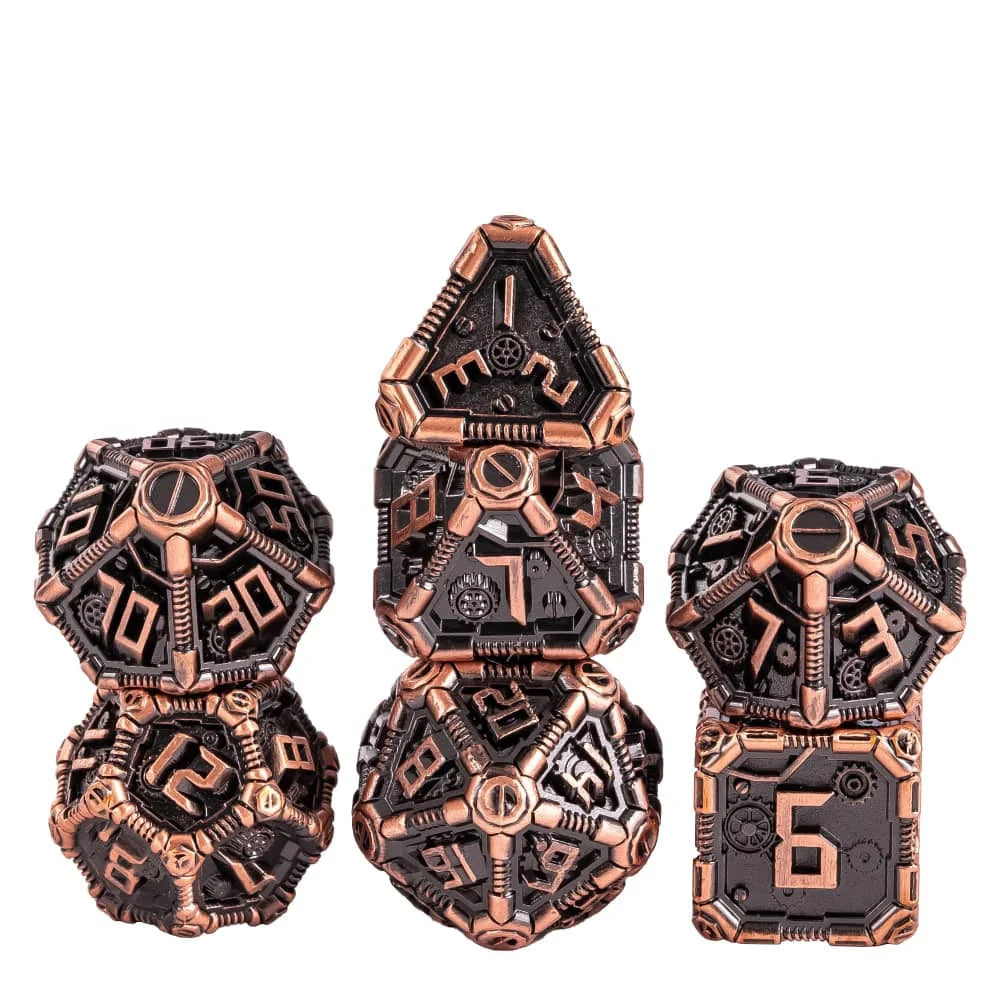 Steampunk Metal Dice Set - 7-Piece Polyhedral RPG Dice