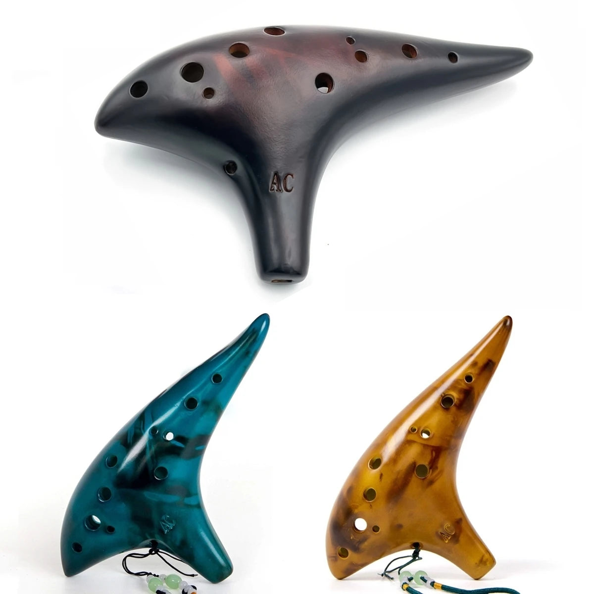 12-Hole Ceramic Ocarina in Alto C with Songbook and Carry Bag