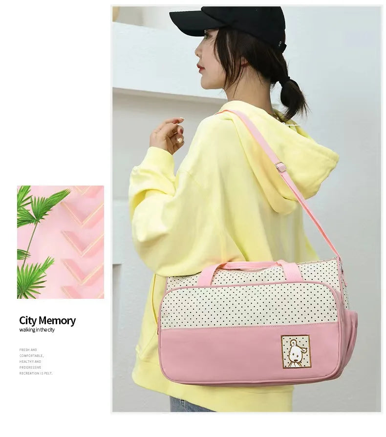 Multifunctional Crossbody Diaper Bag with Five-Piece Set