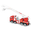 Red diecast fire truck toy with an extended ladder and water cannon accessory.