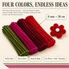 A set of four colors of soft fuzzy stems used for flowers, crafts, and classroom projects.