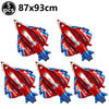 Five red and white foil balloon planes for birthday party decor