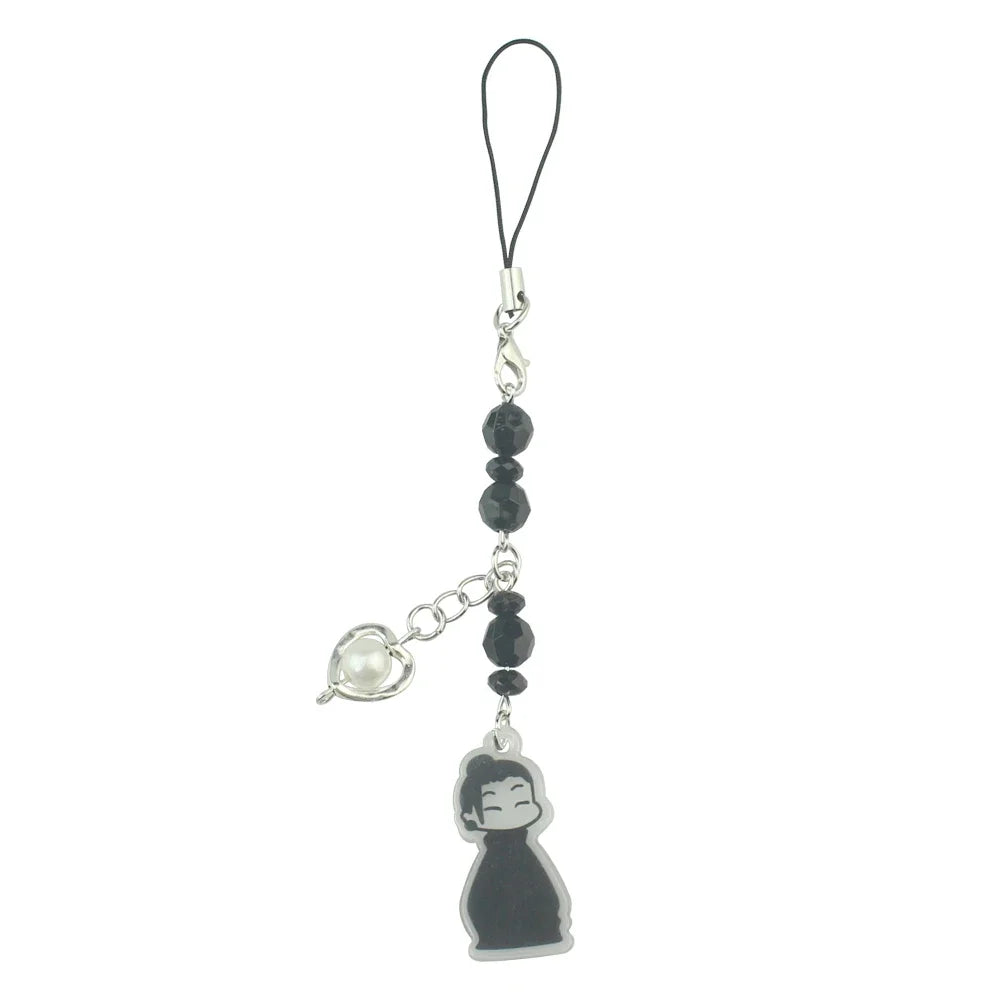 Anime-inspired keychain featuring a black silhouette charm on a silver chain.