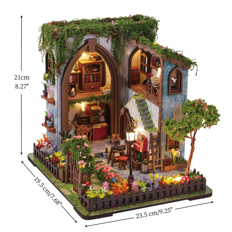 DIY Wooden Miniature House Kit with LED Lighting