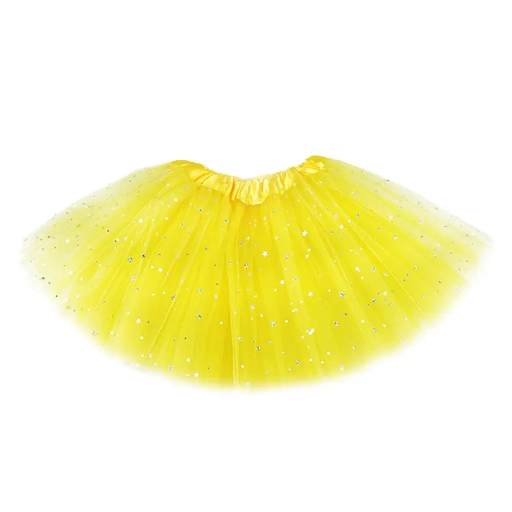 Yellow sparkling princess tutu dress for girls with a sheer tulle skirt