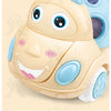 A light beige rubber toy featuring an eye and lid swing up and down mechanism for babies.