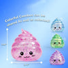 A collection of colorful glitter squishy stress balls in various shapes and sizes.