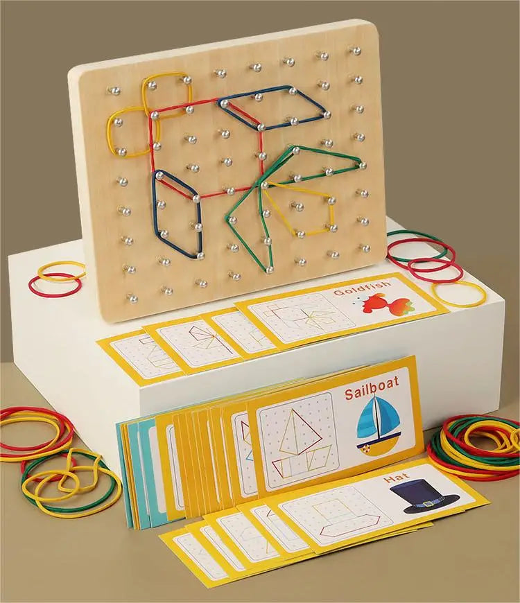 Wooden Geoboard Shape Learning Toy for Kids