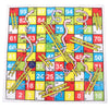 A colorful Snakes and Ladders board game layout with a grid of squares, ladders, and snakes.