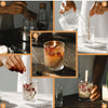 Four images showing the preparation and use of cherry wood candle wicks with iron brackets and glue dots for making candles.