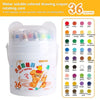A container of 36 water-soluble colored drawing crayons with a rotating core inside.