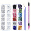 A collection of multi-size flat back acrylic rhinestones in various colors and shades for nail art and DIY crafts.