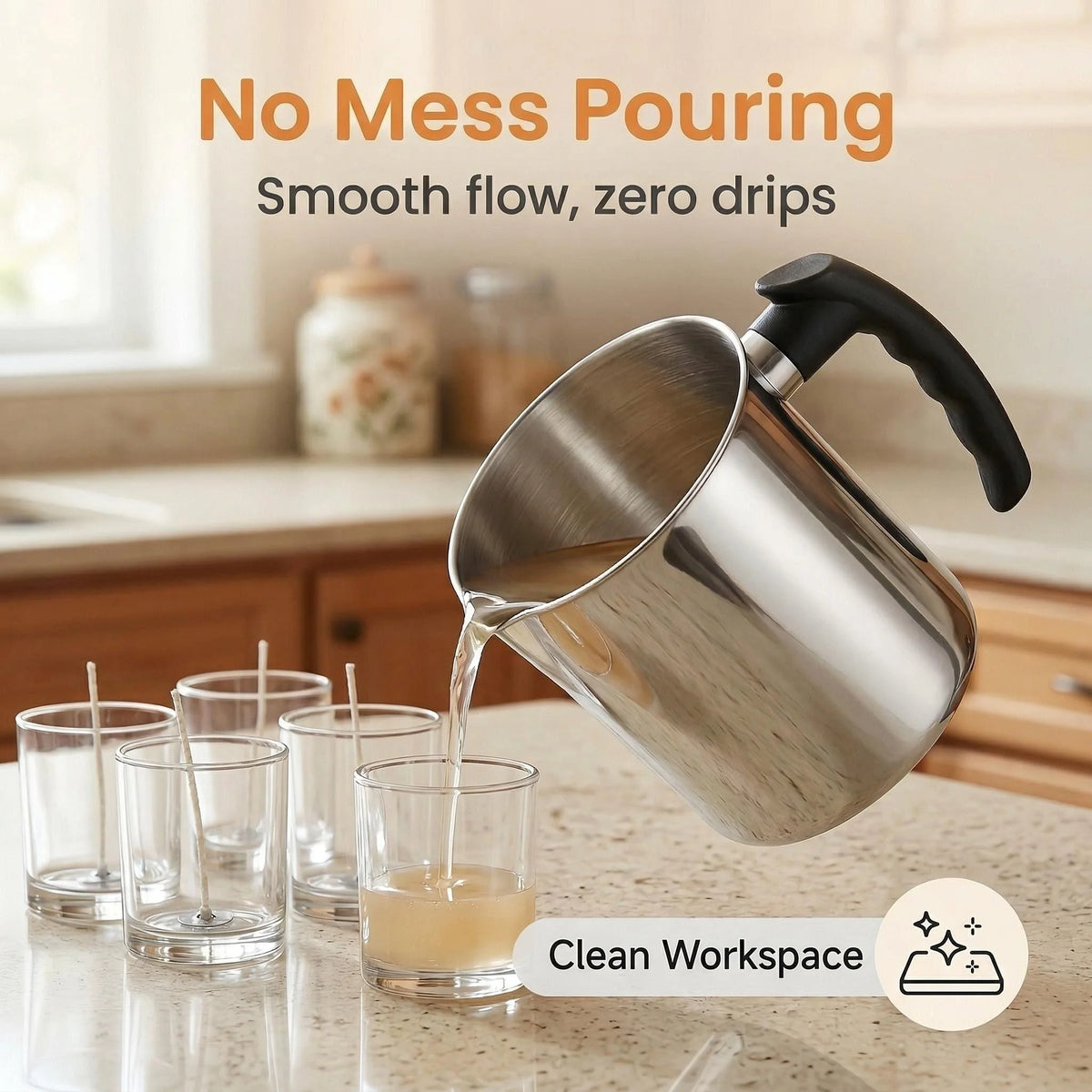 Stainless Steel Wax Melting Pitcher with Anti-Drip Spout
