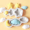 A silicone mold set featuring yellow stars and blue clouds for baking and crafts