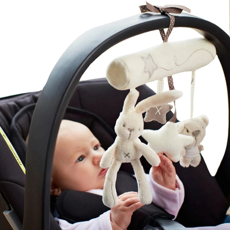 Hanging Plush Rabbit Rattle Toy for Strollers and Cribs