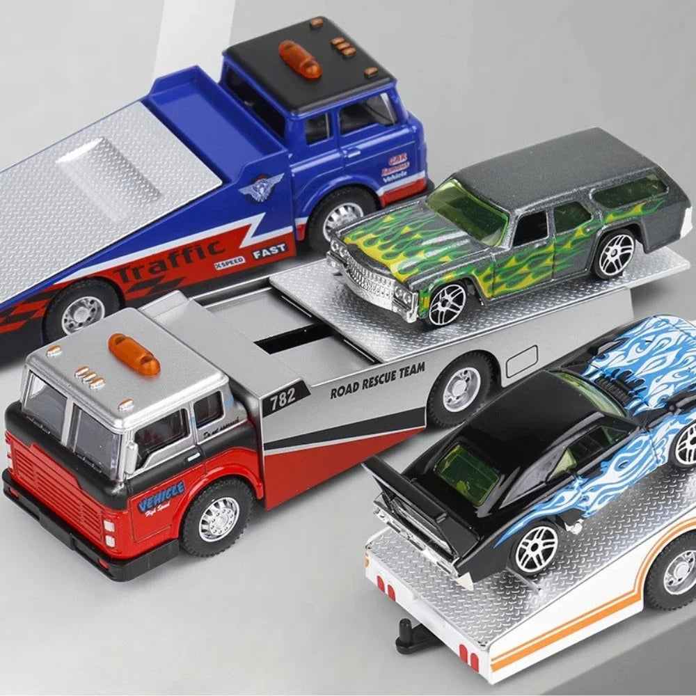 Diecast Metal Container Truck with Trailer – Pull-Back Action