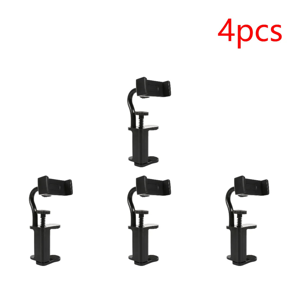 Four black adjustable guitar phone holders for hands-free streaming and recording