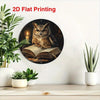 Rustic aluminum owl and book round wall sign featuring an owl looking out from an open book.