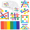 A set of colorful wooden sticks and puzzle cards for a Montessori color and logic matching game.