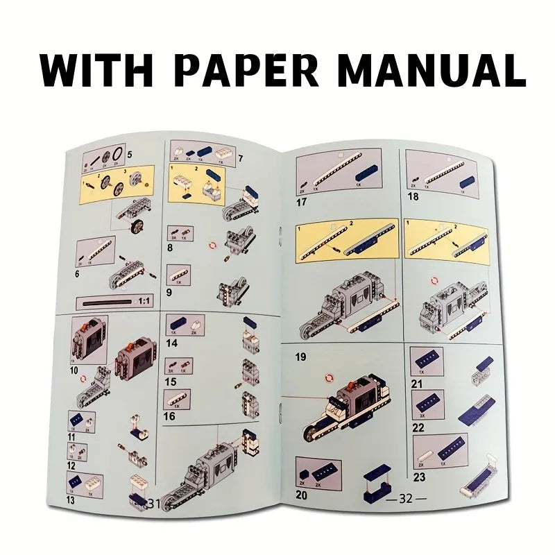 A page from a paper manual showing assembly instructions and parts for a STEM Robotics Engineering Building Kit.