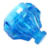 A clear blue plastic gyro driver for spinning tops.