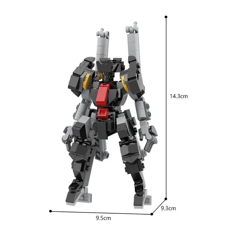 A gray and black exoskeleton combat robot model built from building blocks.