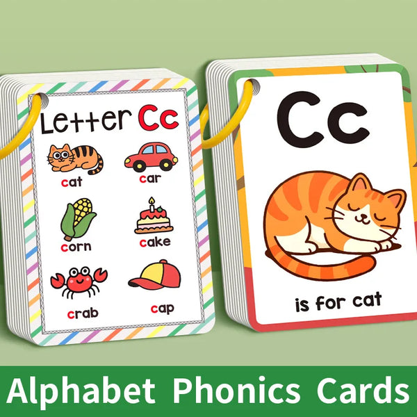 Two alphabet phonics cards showing the letter Cc and corresponding pictures like cat, car, corn, cake, crab, and cap.