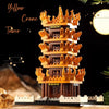 A detailed model kit of the Yellow Crane Tower built from wooden micro building blocks.