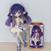 A purple-haired Ball-Jointed Doll (BJD) collectible featuring elaborate wings and white and gold attire.
