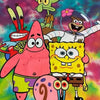 A colorful diamond painting featuring characters from SpongeBob SquarePants like SpongeBob and Patrick.