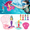 A collection of pink and purple mermaid bath and pool floating toys for kids and adults.