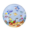 A circular baby water play mat featuring sea creatures like a shark and dolphins for early learning activities.