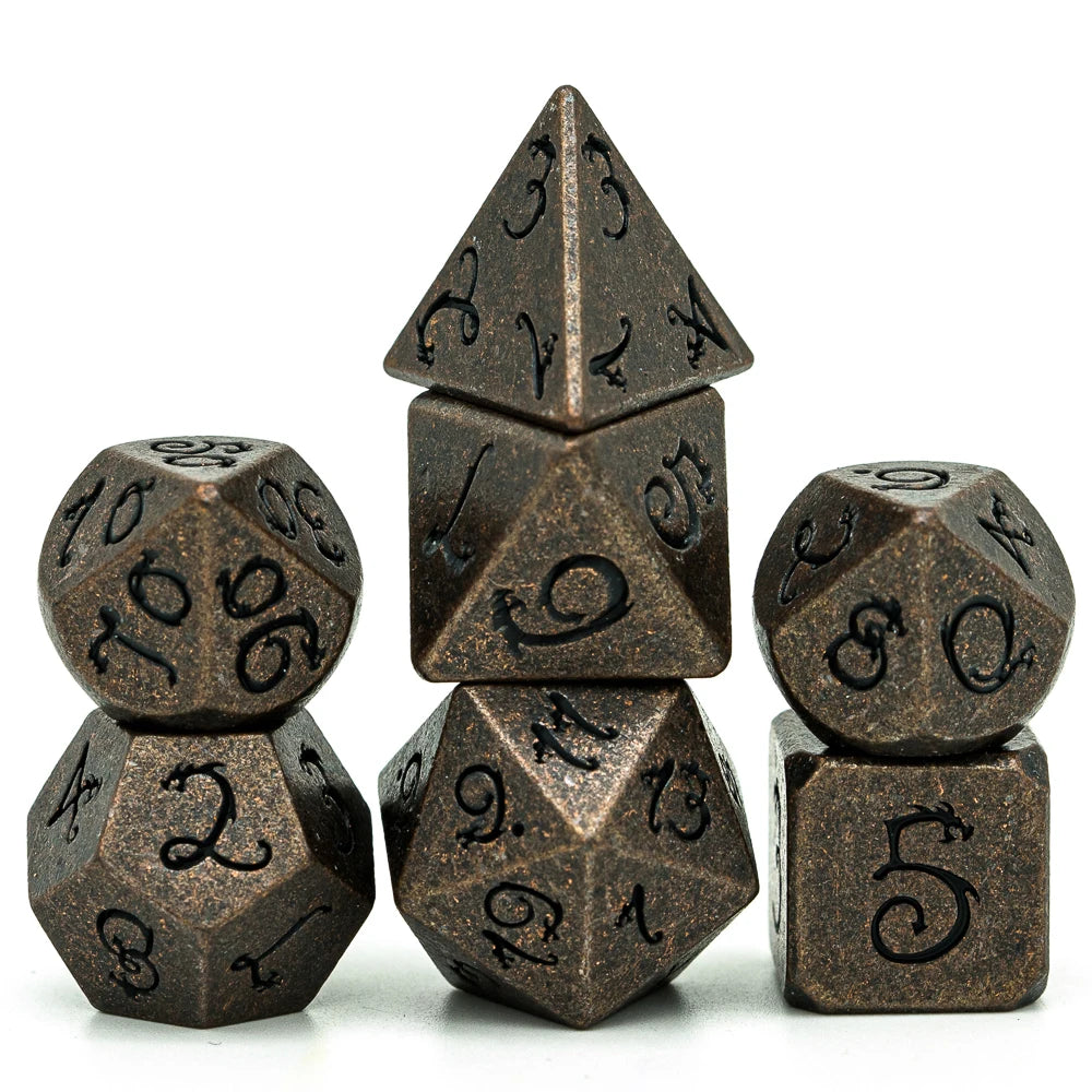 Premium Metal Polyhedral Dice Set with Dragon Font