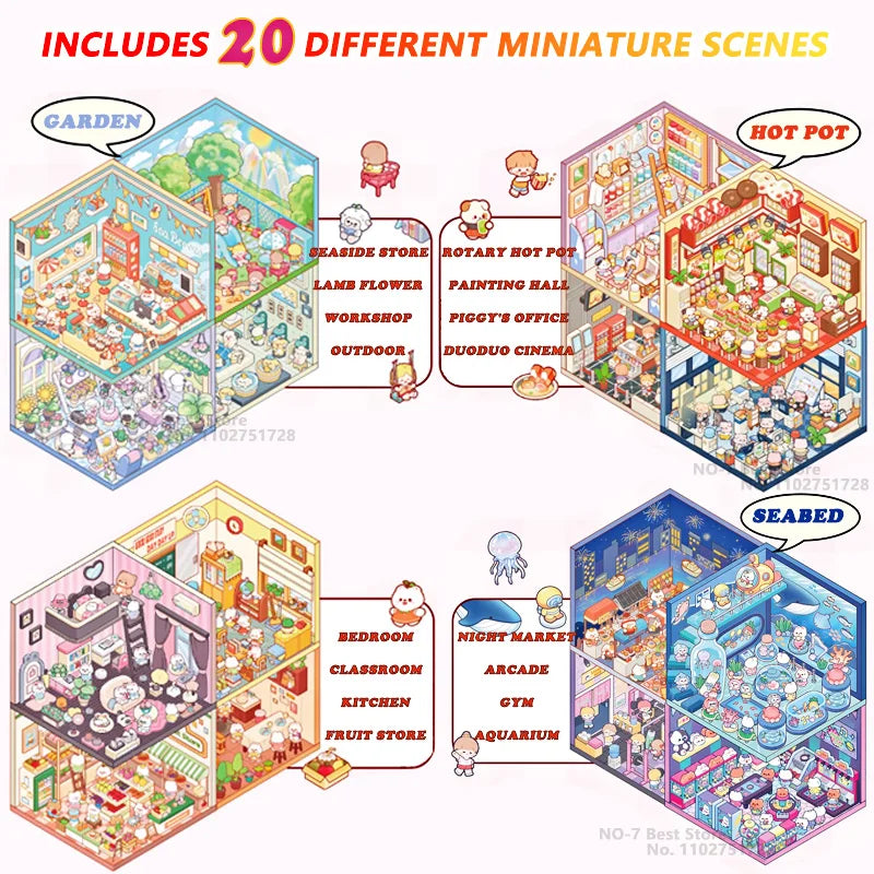 3D Cartoon Sticker Book with 20 Interactive Scenes