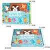 A colorful numerical busy book for toddlers featuring animals and numbers like 2, 4, and 3.