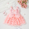 Pink sheer butterfly tulle dress for baby girls with white lace details